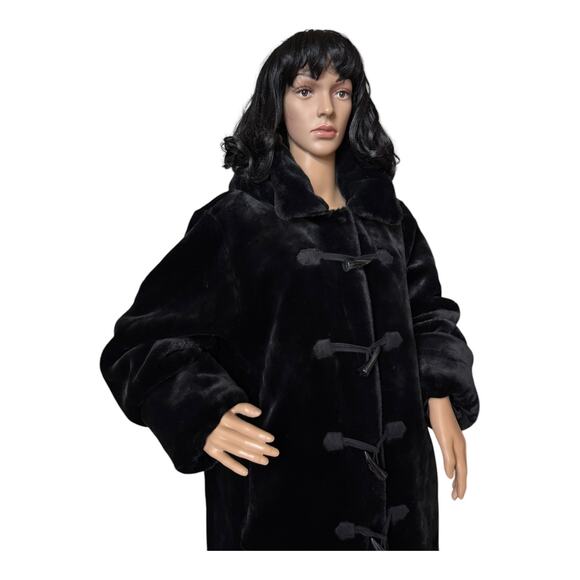 Vintage 90s dennis basso faux fur coat Toggle button & removable hood size large - Picture 8 of 17
